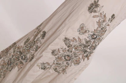 Dolce &amp; Gabbana – Beiges, ausgestelltes Ballkleid mit Pailletten und Blumenmuster