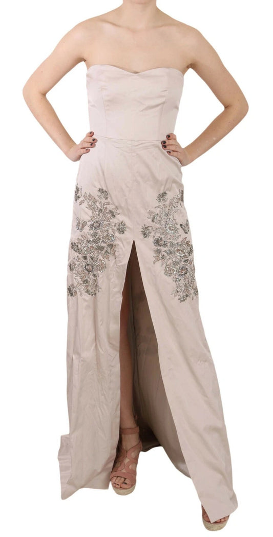 Dolce &amp; Gabbana – Beiges, ausgestelltes Ballkleid mit Pailletten und Blumenmuster