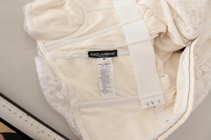 Dolce &amp; Gabbana – Langes Maxikleid mit weißer Blumenspitze und Corsage