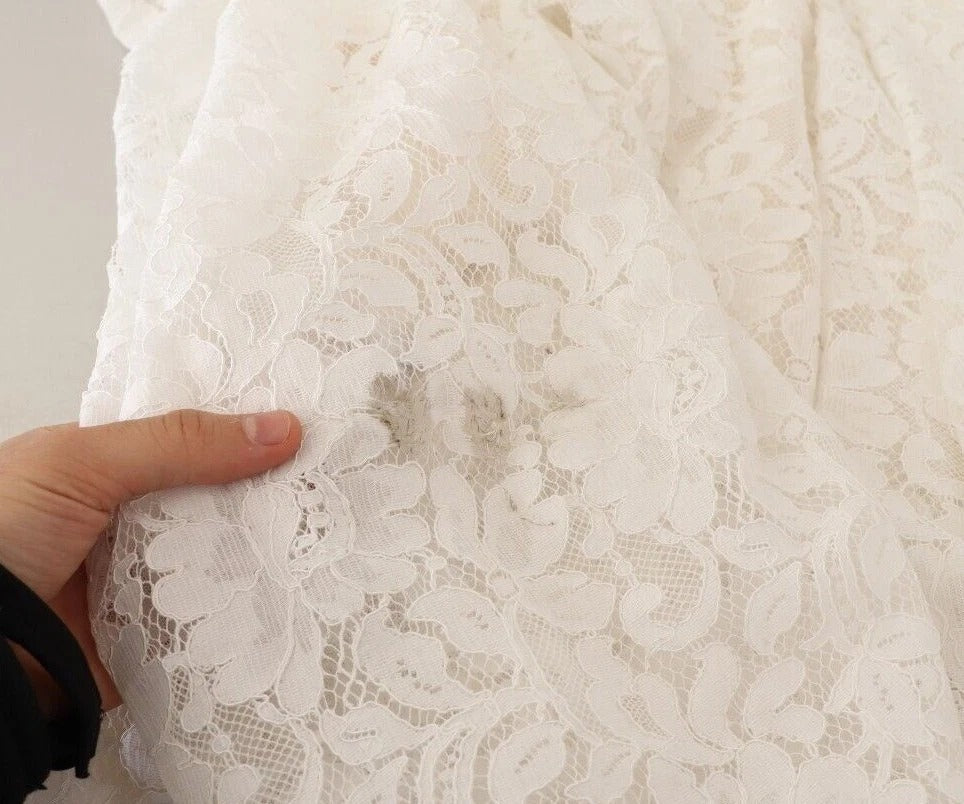 Dolce &amp; Gabbana – Langes Maxikleid mit weißer Blumenspitze und Corsage