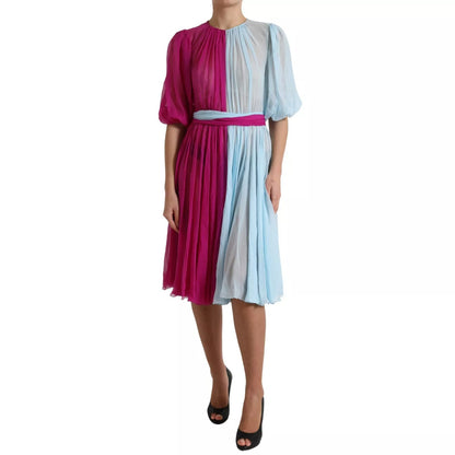 Dolce &amp; Gabbana – Hellblaues, zweifarbiges Midikleid aus Seide