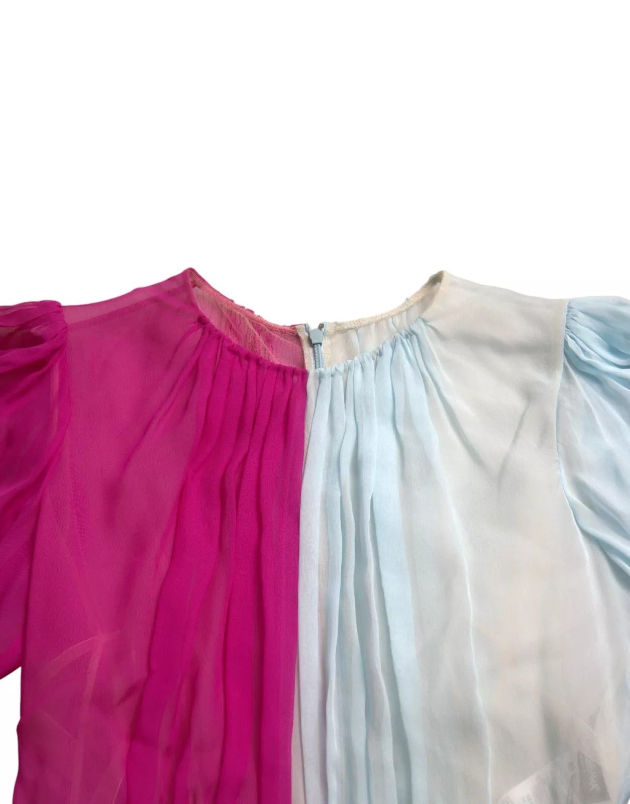 Dolce &amp; Gabbana – Hellblaues, zweifarbiges Midikleid aus Seide