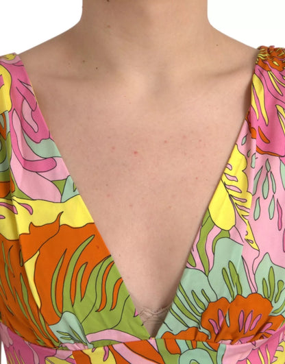 Dolce &amp; Gabbana – Ausgestelltes Minikleid aus Seide mit mehrfarbigem Blumenmuster