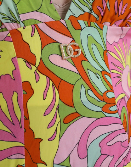 Dolce &amp; Gabbana – Ausgestelltes Minikleid aus Seide mit mehrfarbigem Blumenmuster