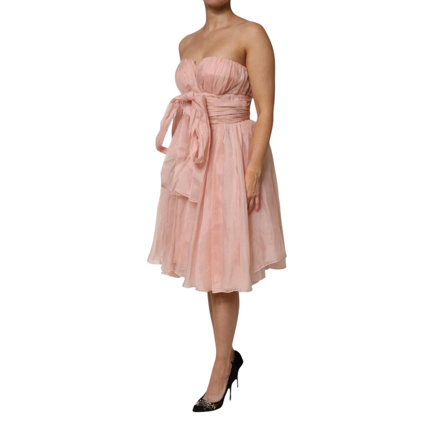 Dolce &amp; Gabbana – A-Linien-Midikleid aus plissiertem Seidenchiffon in Rosa