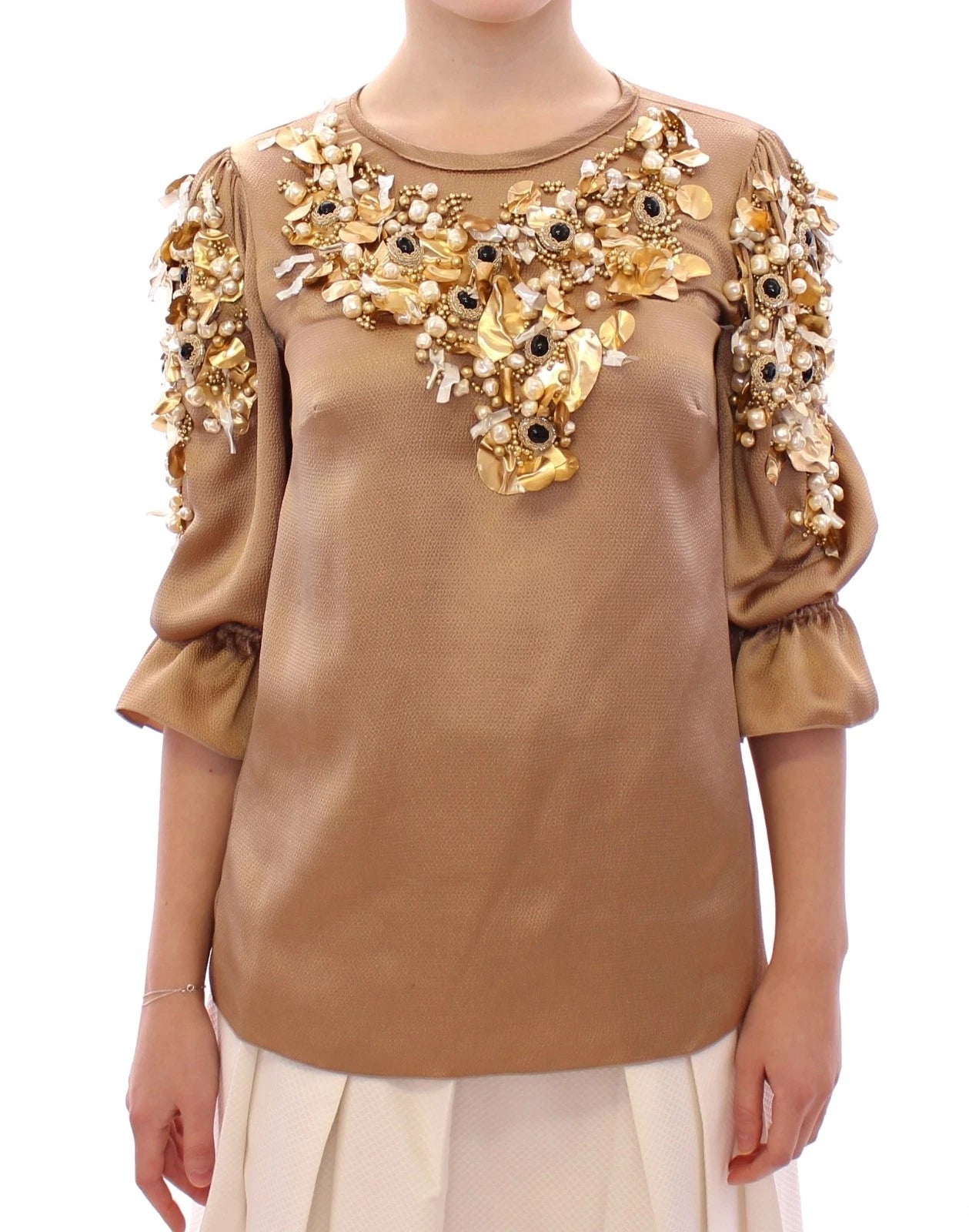 Dolce &amp; Gabbana Gold SPECIAL Piece Runway Crystal Bluse