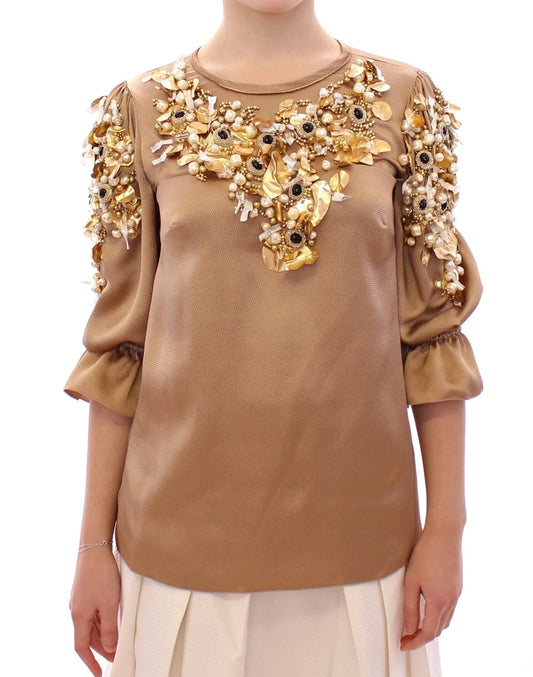 Dolce &amp; Gabbana Gold SPECIAL Piece Runway Crystal Bluse