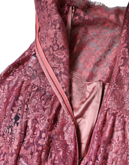 Dolce &amp; Gabbana – Langärmliges Midikleid aus rosa Blumenspitze