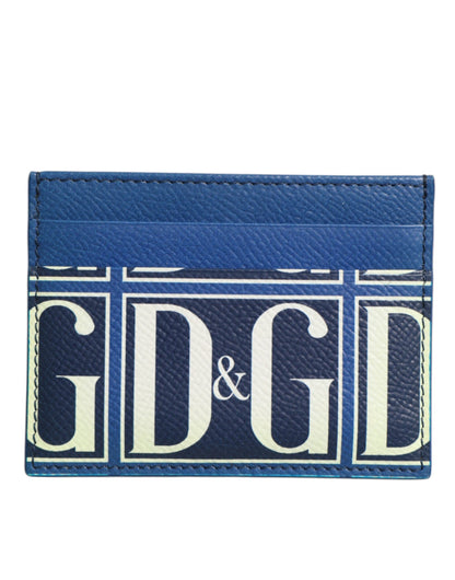 Dolce & Gabbana Blue Calf Leather DG Logo Monogram Card Holder Wallet
