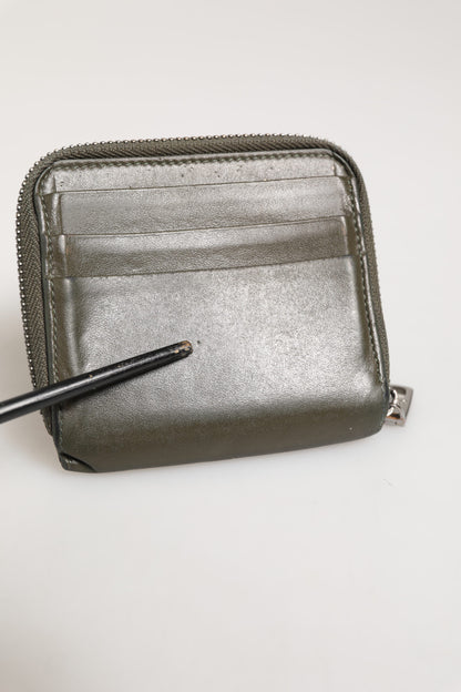 Dolce &amp; Gabbana Militärgrünes Leder-Kartenetui mit Logo-Plakette und Münzbörse