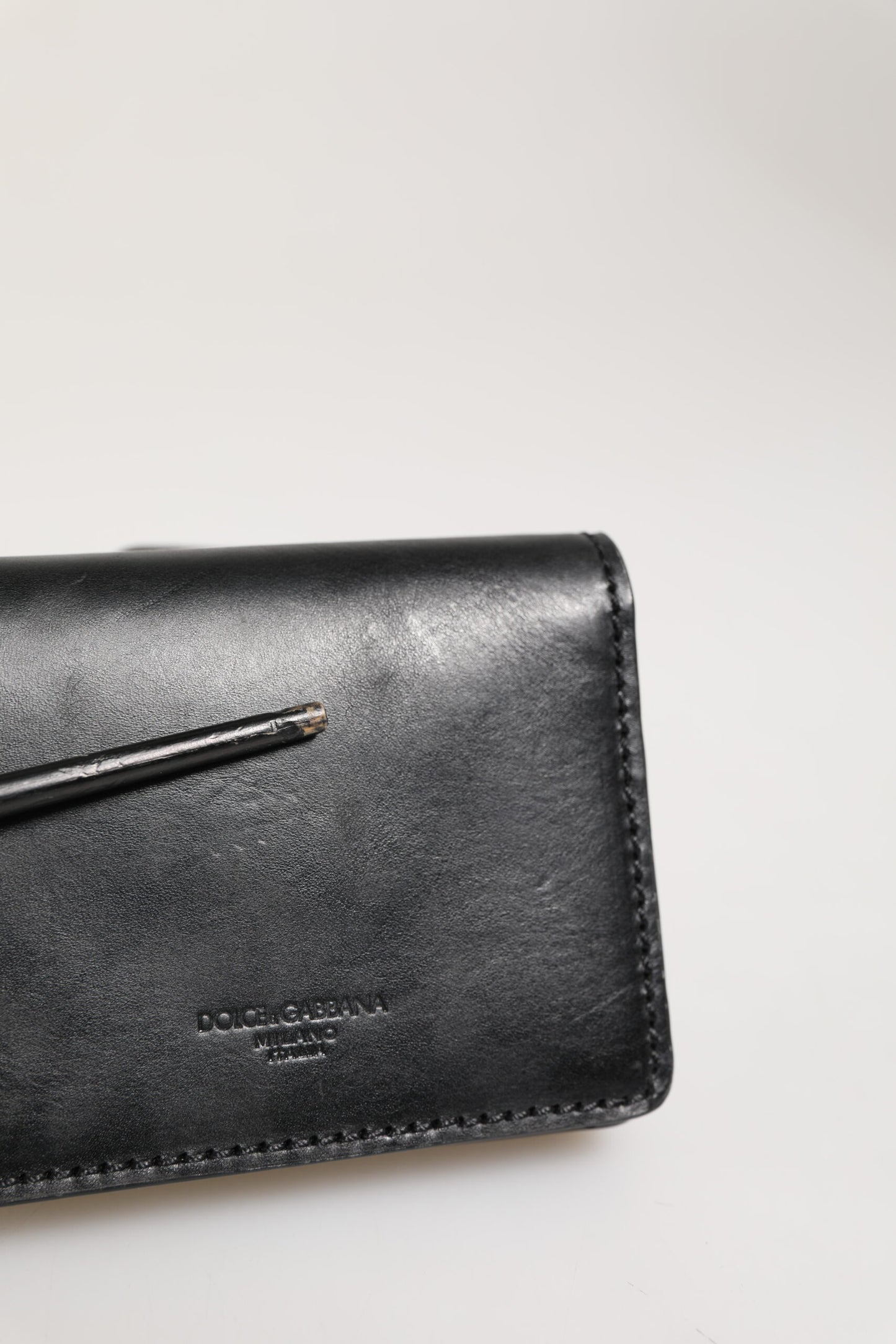 Dolce &amp; Gabbana Schwarzes Leder-Kartenetui mit zwei Fächern für Herren, Münzgeldbörse, Schlüsselclip