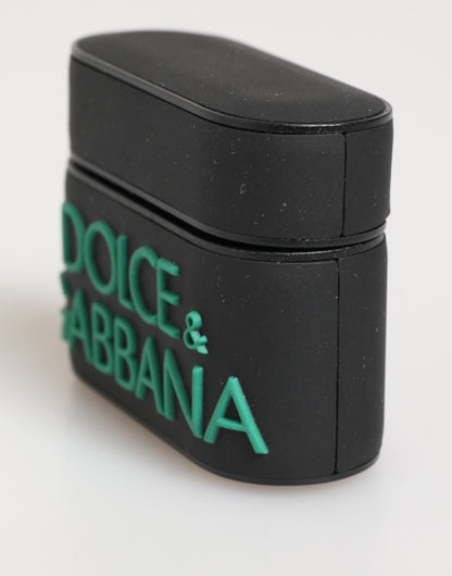 Dolce &amp; Gabbana – Accessoire-Airpods-Hülle aus Gummi mit geprägtem Logo in Schwarz-Mint