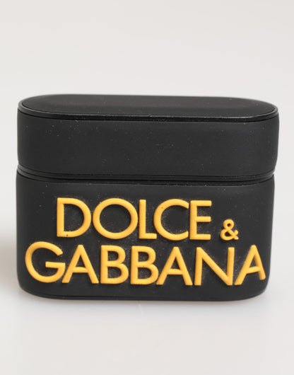 Dolce &amp; Gabbana – Airpods-Etui mit geprägtem Logo aus Gummi in Schwarz und Gelb