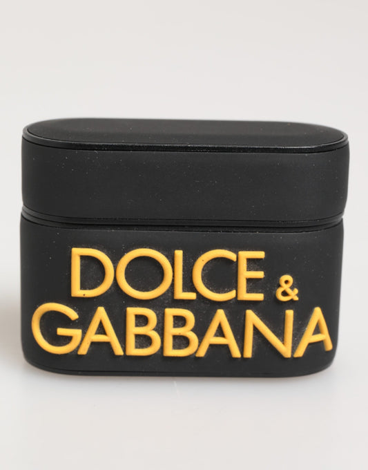 Dolce &amp; Gabbana – Airpods-Etui mit geprägtem Logo aus Gummi in Schwarz und Gelb