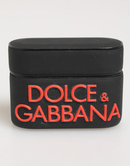 Dolce &amp; Gabbana – Airpods-Etui aus Gummi mit Logoprägung in Schwarz und Orange
