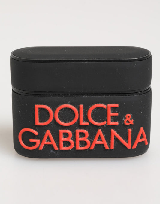 Dolce &amp; Gabbana – Airpods-Etui aus Gummi mit Logoprägung in Schwarz und Orange