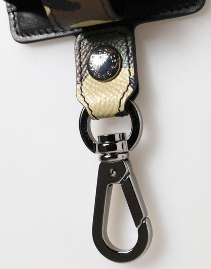 Dolce &amp; Gabbana Airpods-Etui aus mehrfarbigem Camouflage-Leder mit Metall-Accessoire