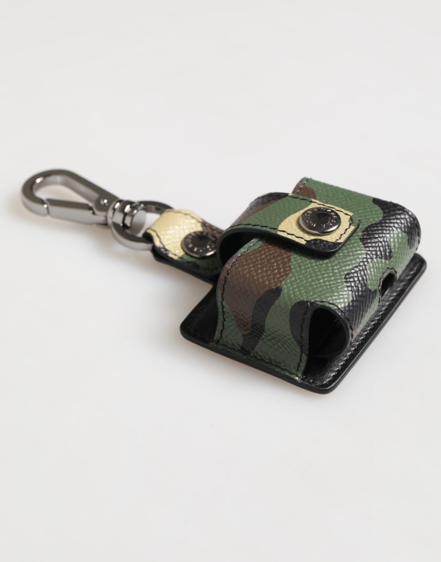 Dolce &amp; Gabbana Airpods-Etui aus mehrfarbigem Camouflage-Leder mit Metall-Accessoire