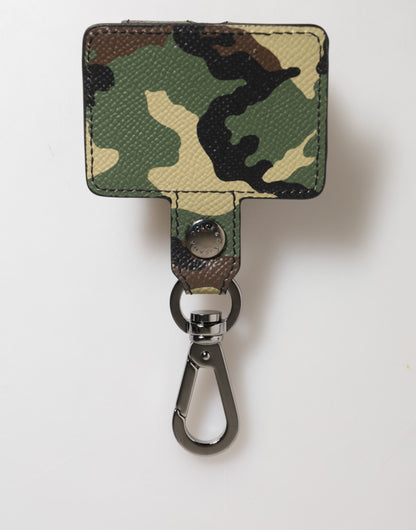 Dolce &amp; Gabbana Airpods-Etui aus mehrfarbigem Camouflage-Leder mit Metall-Accessoire