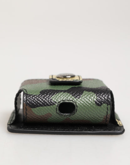 Dolce &amp; Gabbana Airpods-Etui aus mehrfarbigem Camouflage-Leder mit Metall-Accessoire