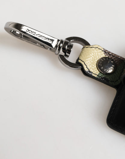 Dolce &amp; Gabbana Airpods-Etui aus mehrfarbigem Camouflage-Leder mit Metall-Accessoire