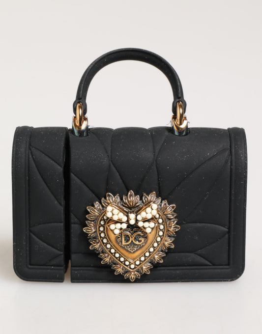 Dolce &amp; Gabbana – Schwarze Silikonhülle „Devotion Heart“ für Handtasche und Airpods