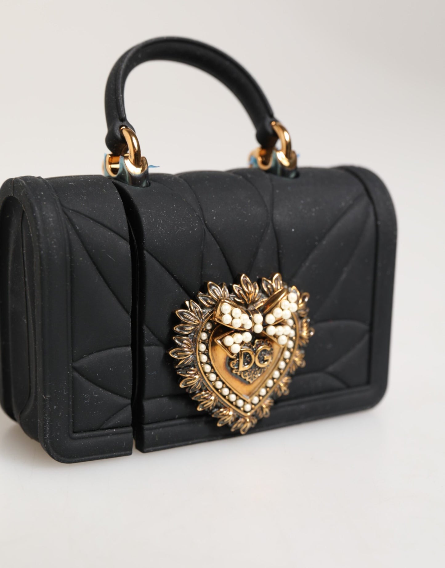Dolce &amp; Gabbana – Schwarze Silikonhülle „Devotion Heart“ für Handtasche und Airpods
