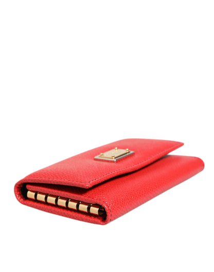 Dolce &amp; Gabbana – Dreifach faltbarer Schlüsselanhänger mit Logo-Plakette aus rotem Leder und silbernem Metall