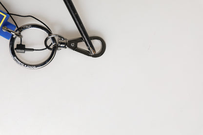 Dolce &amp; Gabbana Blau Gelb DG Gummi Logo Silber Herren Schlüsselanhänger Schlüsselanhänger