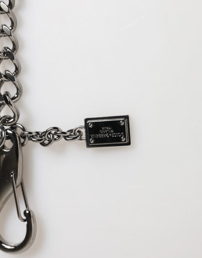 Dolce & Gabbana Black Red Military Leather Patch DG Logo Keychain Keyring