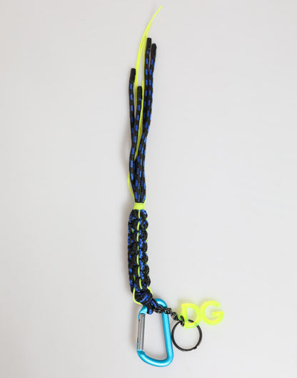 Dolce &amp; Gabbana Blau Gelb Lederband String DG Logo Schlüsselanhänger Schlüsselanhänger