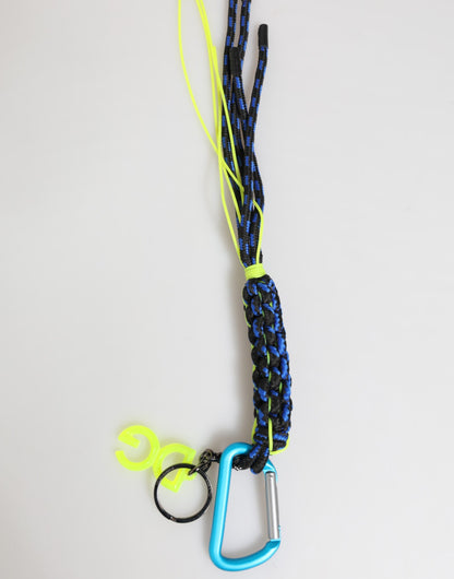 Dolce &amp; Gabbana Blau Gelb Lederband String DG Logo Schlüsselanhänger Schlüsselanhänger
