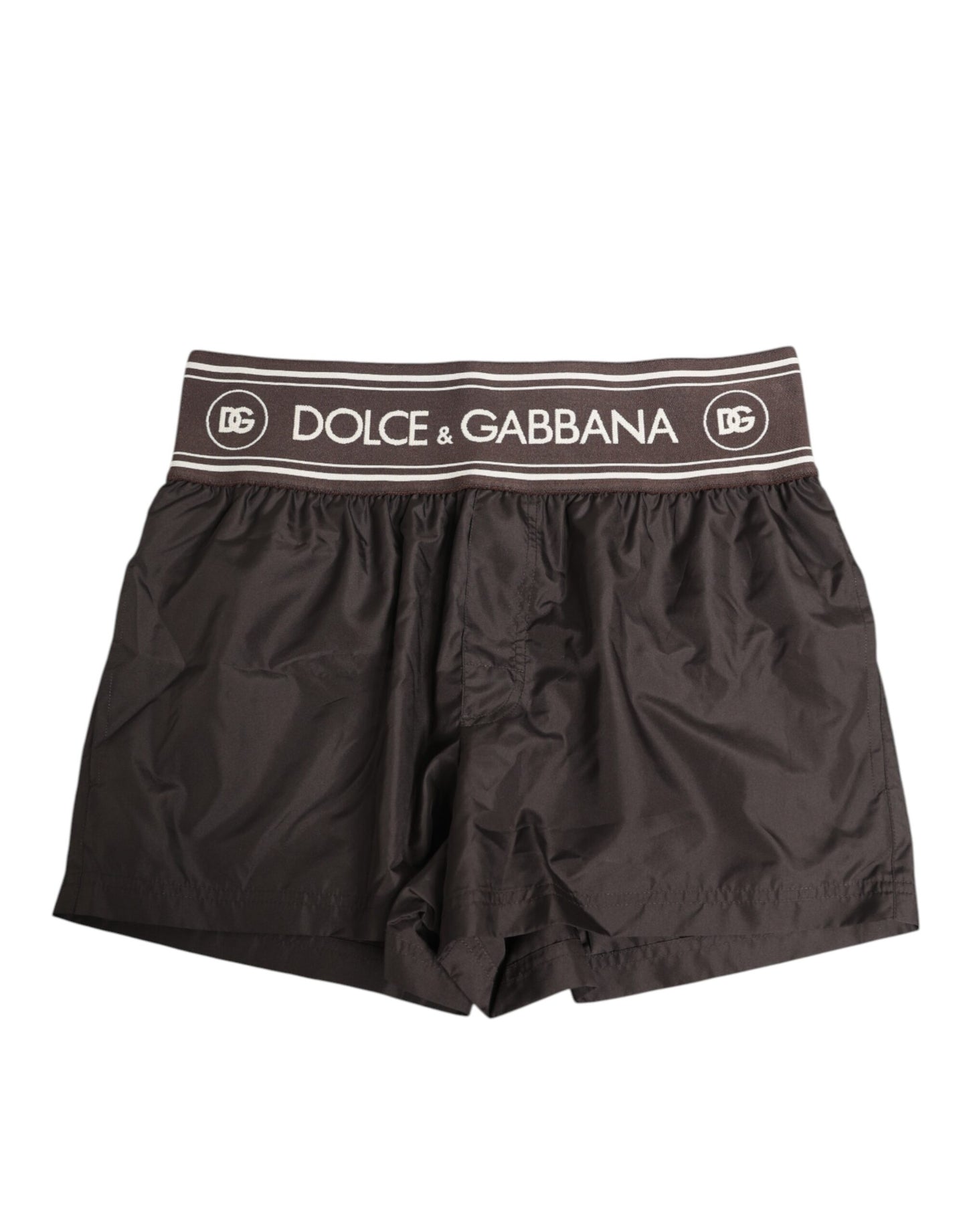Dolce & Gabbana Brown Polyester Logo Elastic Waistband Swimwear