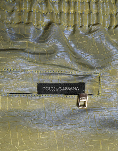 Dolce &amp; Gabbana Grün Polyester Metallic Logo Print Herren Bademode