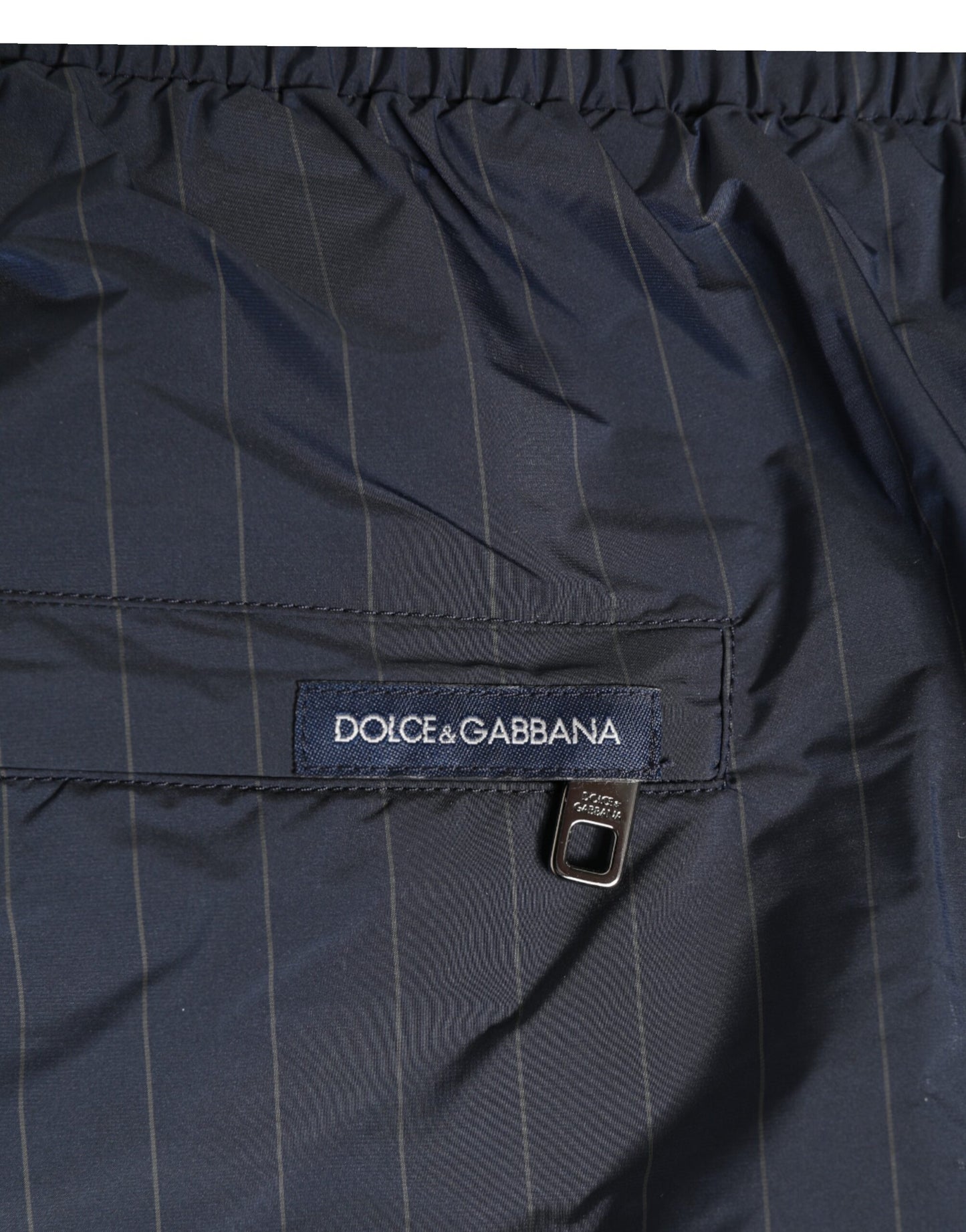 Dolce &amp; Gabbana Marineblaue Polyester-Nylon-Nadelstreifen-Bademode für Herren