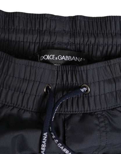Dolce & Gabbana Black White Polyester Logo Elastic Waistband Swimwear