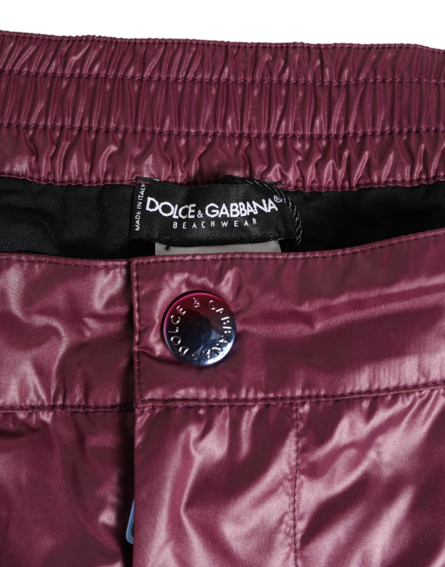 Dolce &amp; Gabbana – Burgunderrote Bademode aus Polyester mit Logoprägung und Wappen