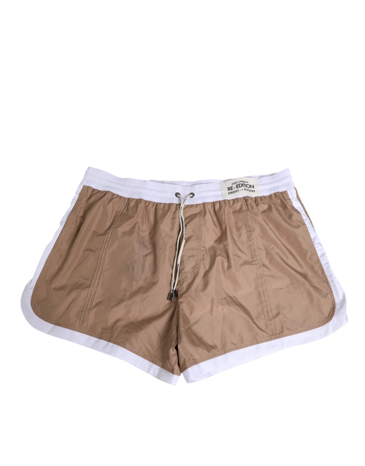Dolce &amp; Gabbana Braun-weiße Polyester-Re-Edition-Shorts-Bademode