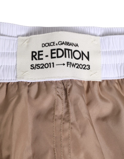 Dolce &amp; Gabbana Braun-weiße Polyester-Re-Edition-Shorts-Bademode