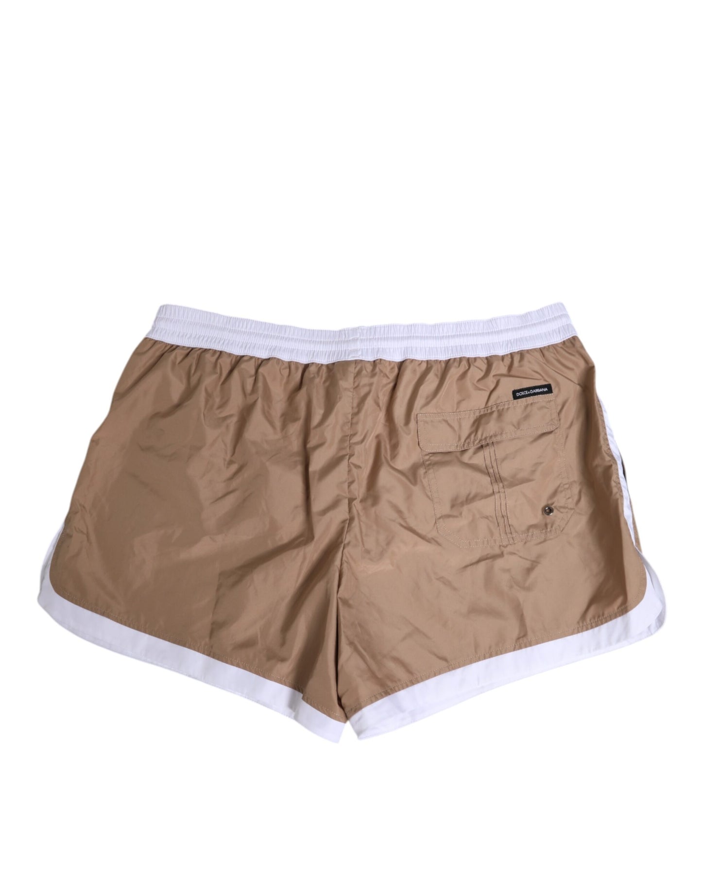 Dolce &amp; Gabbana Braun-weiße Polyester-Re-Edition-Shorts-Bademode