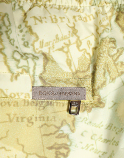 Dolce &amp; Gabbana – Gelbe Bademode aus Polyester mit elastischem Bund und Weltkarte