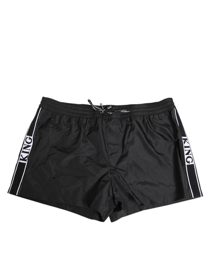 Dolce & Gabbana Black Nylon KING Sideband Men Boxer Shorts Swimwear