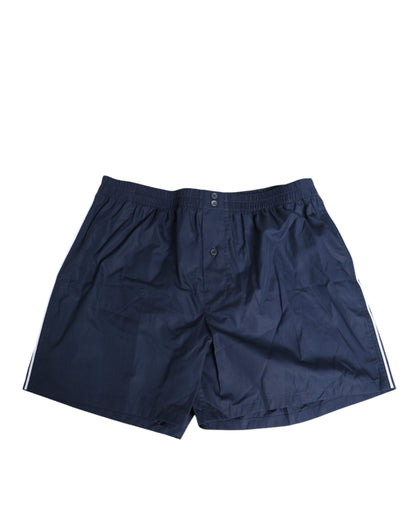 Dolce &amp; Gabbana – Marineblaue Bademode aus Baumwolle mit elastischem Bund und Knöpfen