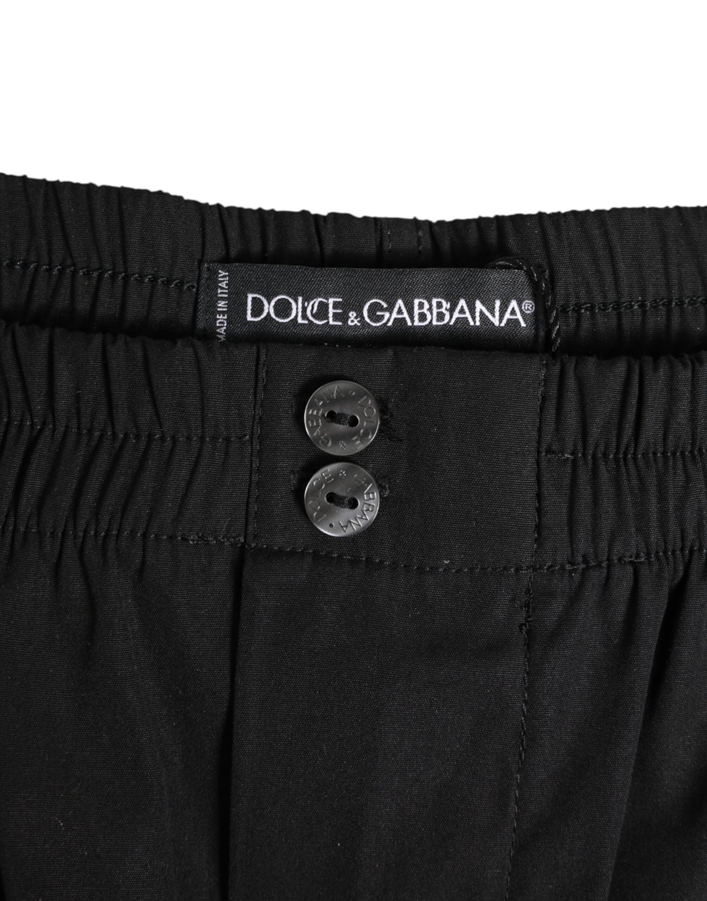 Dolce &amp; Gabbana – Schwarze Bademode aus Baumwolle mit elastischem Bund und Knöpfen