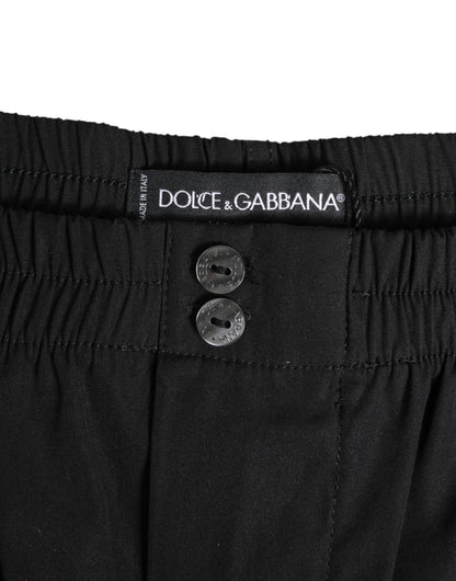 Dolce &amp; Gabbana – Schwarze Bademode aus Baumwolle mit elastischem Bund und Knöpfen