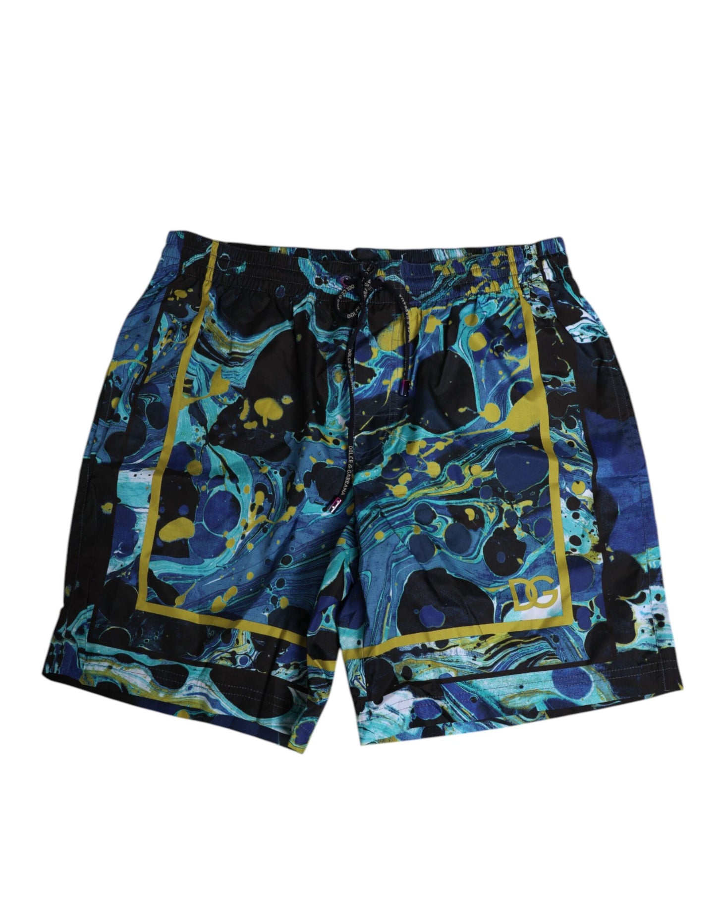 Dolce &amp; Gabbana – Blaue Herren-Boxershorts mit Marmor-Print und Logo