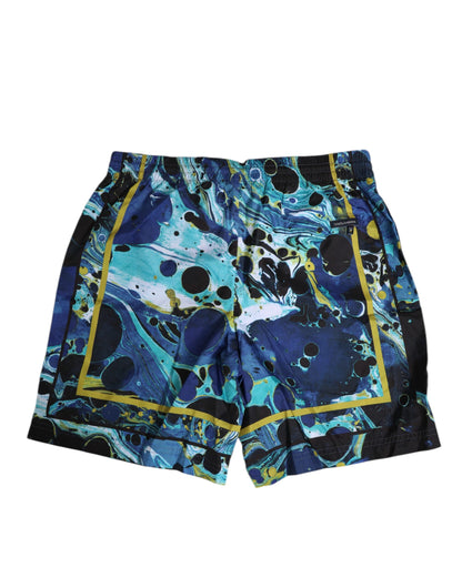 Dolce &amp; Gabbana – Blaue Herren-Boxershorts mit Marmor-Print und Logo