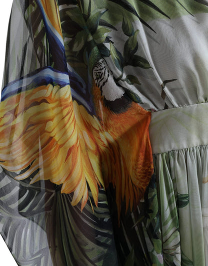 Dolce &amp; Gabbana – Mehrfarbiges Maxikleid aus Seide mit Dschungel-Print für Damen