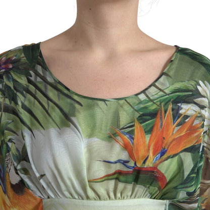 Dolce &amp; Gabbana – Mehrfarbiges Maxikleid aus Seide mit Dschungel-Print für Damen