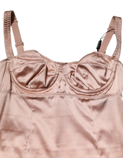 Dolce &amp; Gabbana – Bustier-Midikleid aus Seidensatin in Blush Pink
